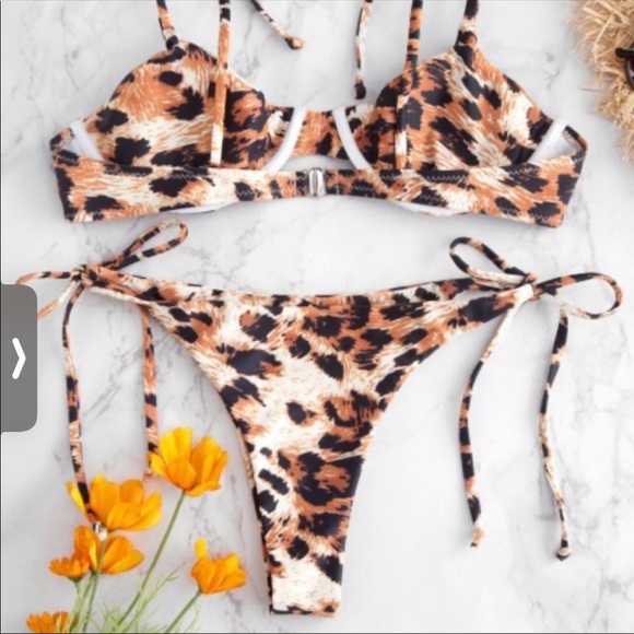 NWT - Leopard Underwire String Bikini - M - Picture 2 of 2